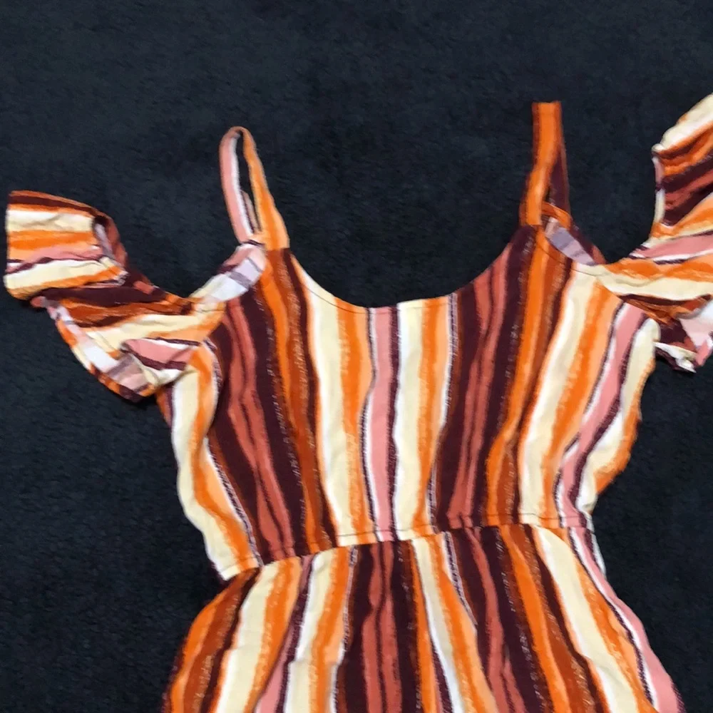 XHILARATION Romper Striped Cold Shoulder with Pom-Pom Trim & Pockets Sz S - Picture 14 of 16